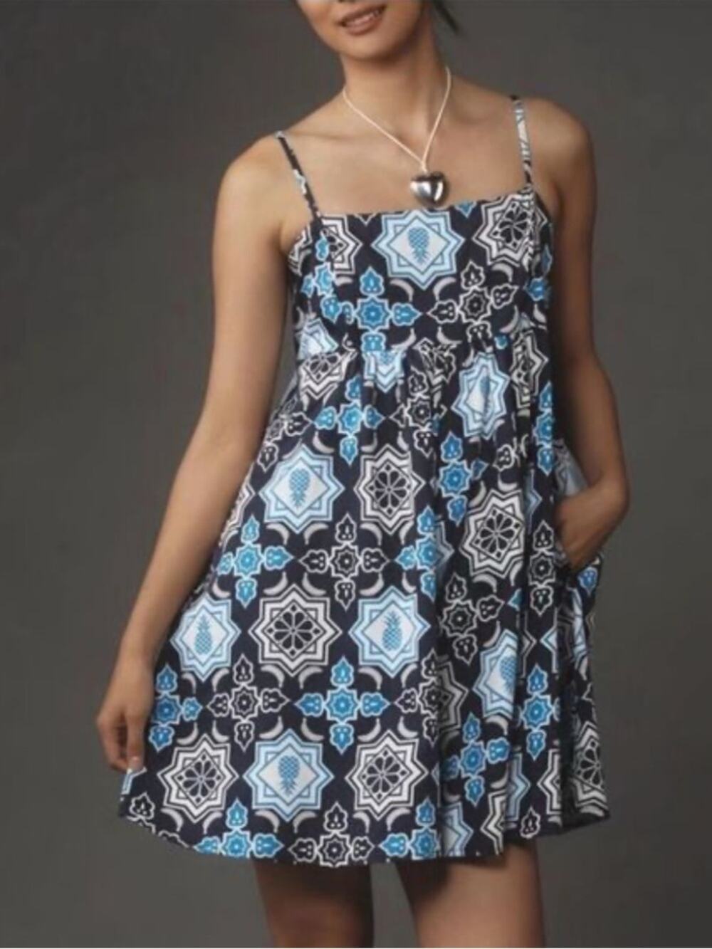 Hutch Woman’s Size S Blue Black White Printed Sundress Romper